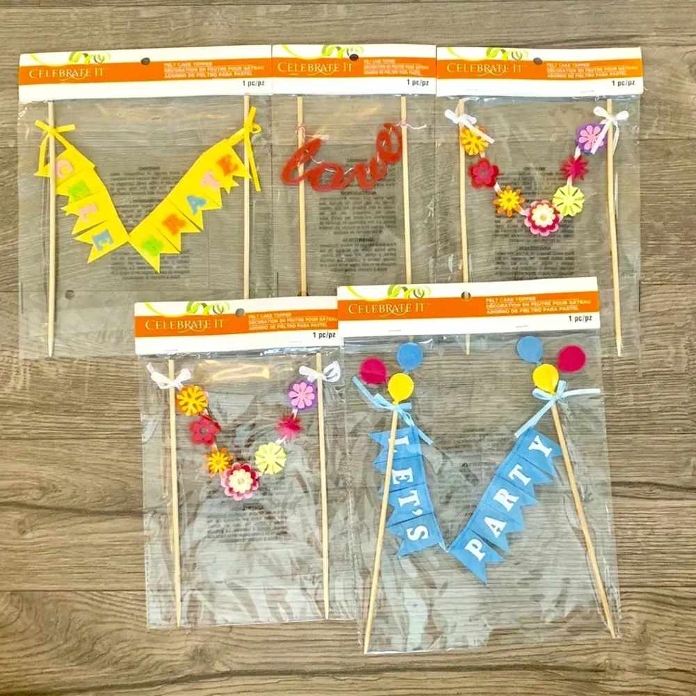 5 Celebrate It Felt Cake Toppers NEW